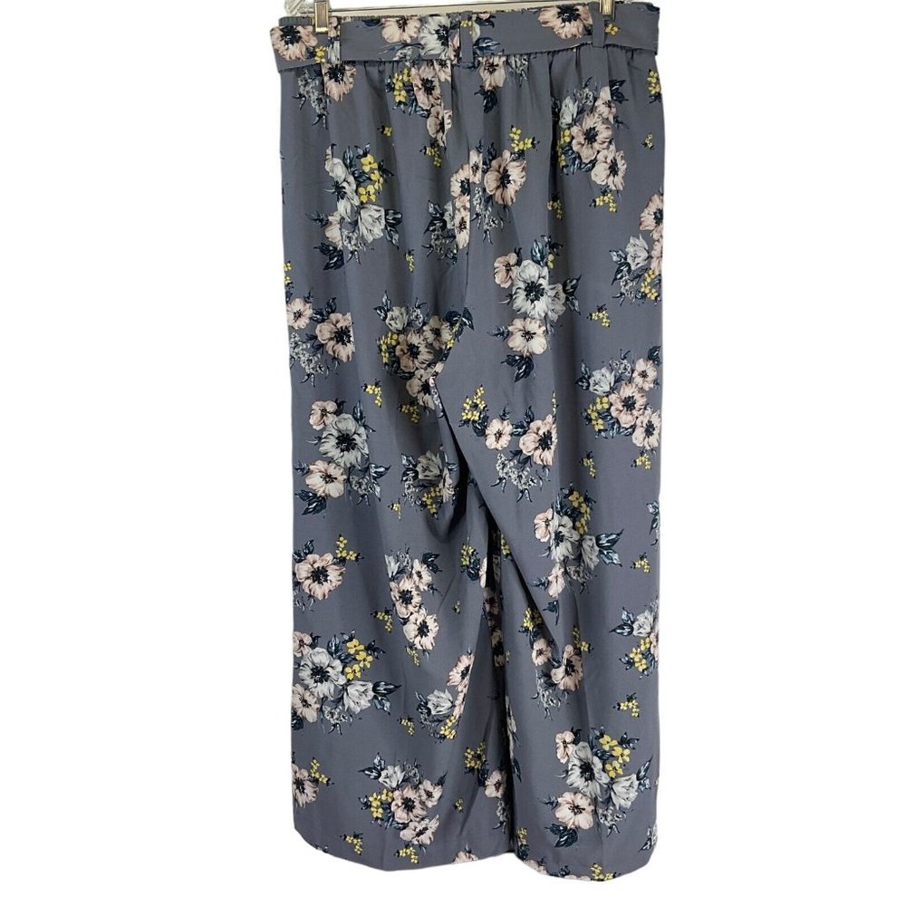 Torrid Palazzo Pants Women's Sz 1 Gray Floral Tie Front Wide Leg Elastic Waist - Picture 3 of 9